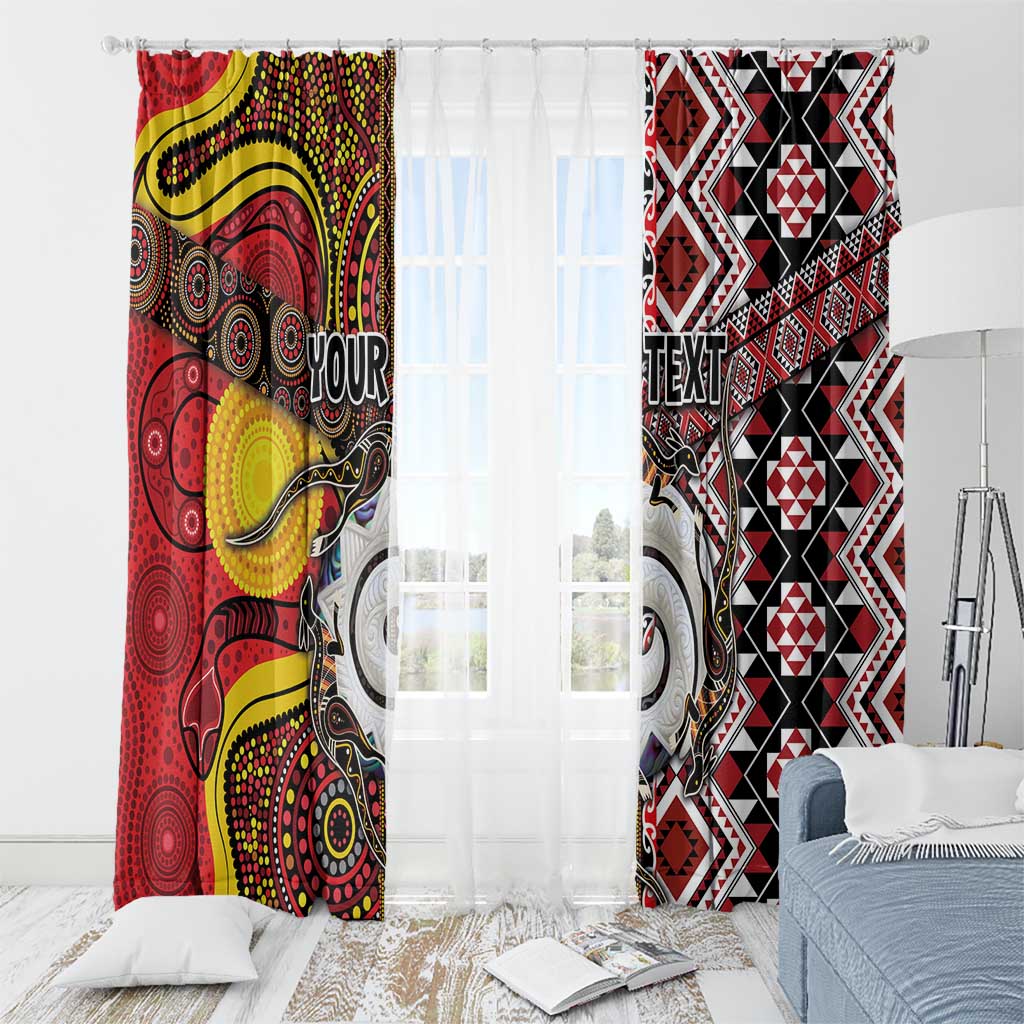 Personalised Aotearoa and Australia Together Window Curtain Koru and Kangaroo - Taniko with Aboriginal Motif LT03 - Polynesian Pride