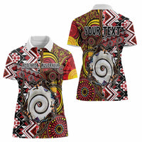 Personalised Aotearoa and Australia Together Women Polo Shirt Koru and Kangaroo - Taniko with Aboriginal Motif