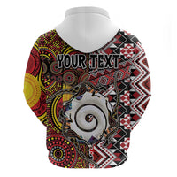 Personalised Aotearoa and Australia Together Zip Hoodie Koru and Kangaroo - Taniko with Aboriginal Motif