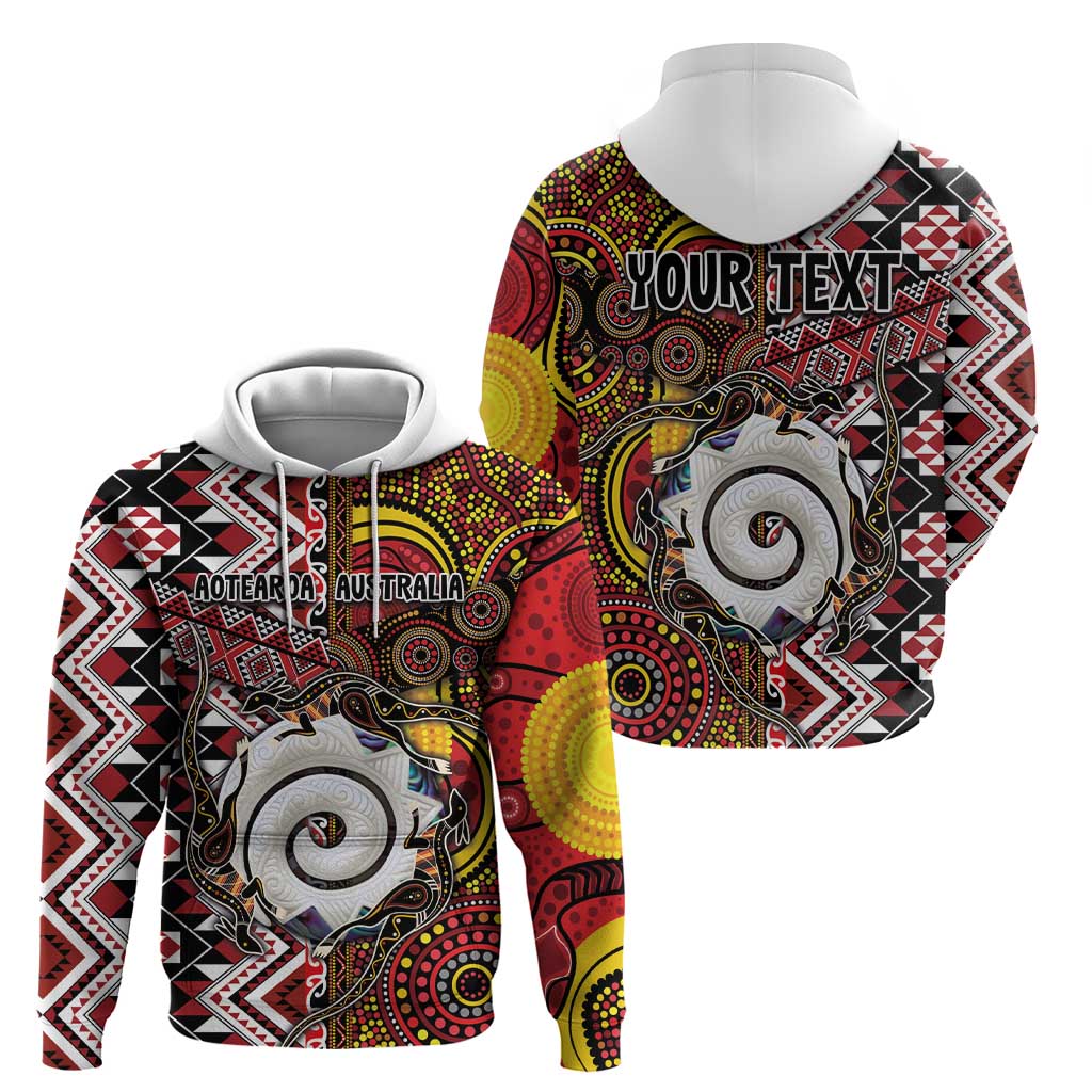 Personalised Aotearoa and Australia Together Zip Hoodie Koru and Kangaroo - Taniko with Aboriginal Motif