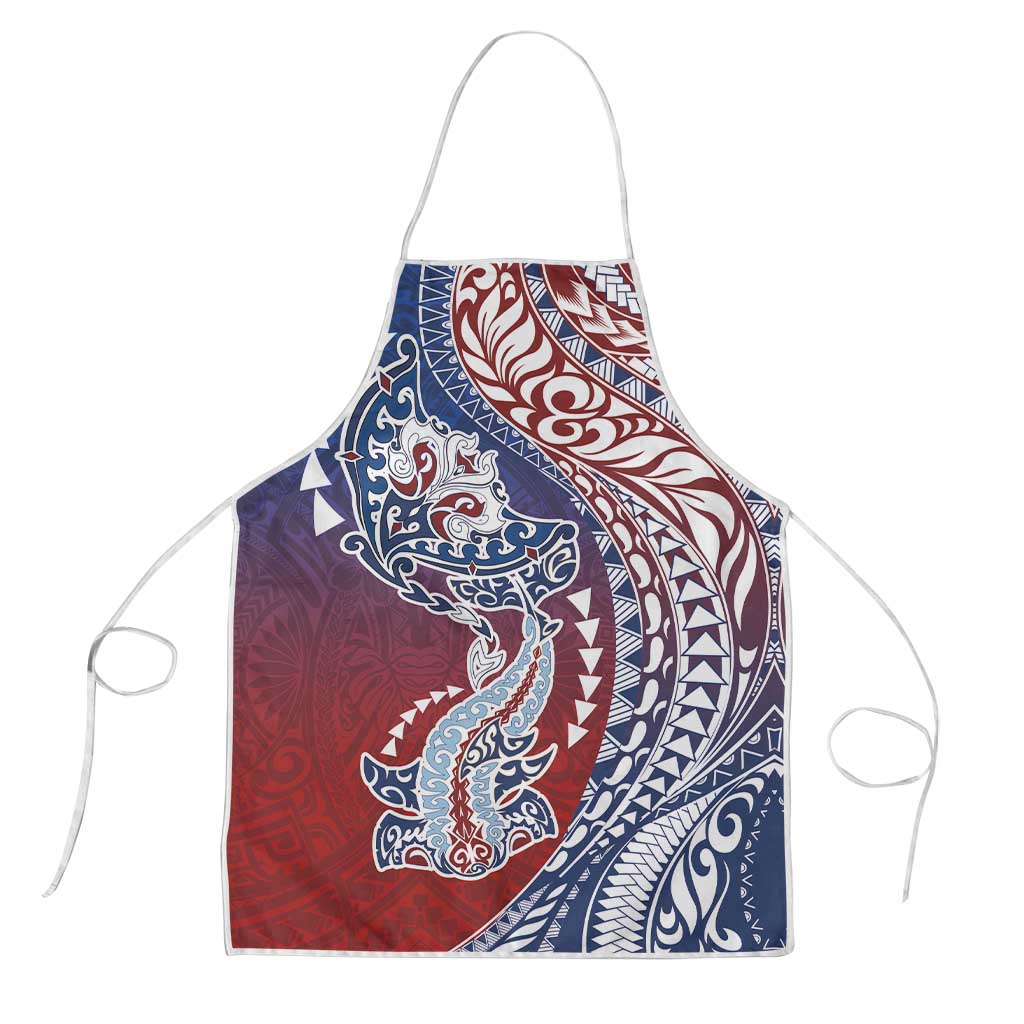Hawaiian Manta Ray and Hammerhead Shark Tribal Tattoo Apron with Polynesian Tribal Pattern Hawaii Flag Color