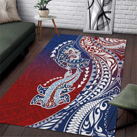 Hawaiian Manta Ray and Hammerhead Shark Tribal Tattoo Area Rug with Polynesian Tribal Pattern Hawaii Flag Color