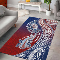 Hawaiian Manta Ray and Hammerhead Shark Tribal Tattoo Area Rug with Polynesian Tribal Pattern Hawaii Flag Color