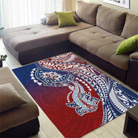 Hawaiian Manta Ray and Hammerhead Shark Tribal Tattoo Area Rug with Polynesian Tribal Pattern Hawaii Flag Color