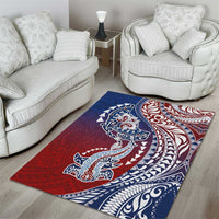 Hawaiian Manta Ray and Hammerhead Shark Tribal Tattoo Area Rug with Polynesian Tribal Pattern Hawaii Flag Color