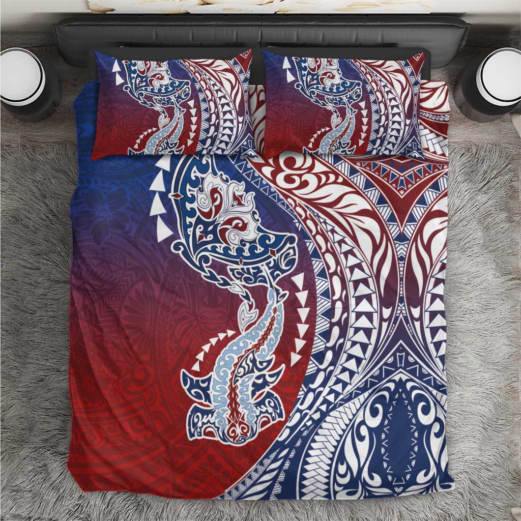 Hawaiian Manta Ray and Hammerhead Shark Tribal Tattoo Bedding Set with Polynesian Tribal Pattern Hawaii Flag Color LT03 Multicolor - Polynesian Pride