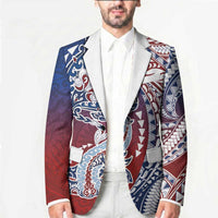 Hawaiian Manta Ray and Hammerhead Shark Tribal Tattoo Blazer with Polynesian Tribal Pattern Hawaii Flag Color