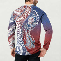 Hawaiian Manta Ray and Hammerhead Shark Tribal Tattoo Button Sweatshirt with Polynesian Tribal Pattern Hawaii Flag Color LT03 - Polynesian Pride