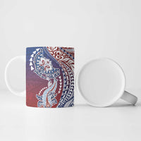 Hawaiian Manta Ray and Hammerhead Shark Tribal Tattoo Ceramic Mug with Polynesian Tribal Pattern Hawaii Flag Color LT03 - Polynesian Pride