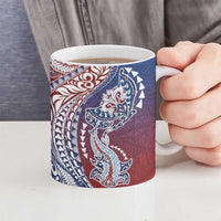 Hawaiian Manta Ray and Hammerhead Shark Tribal Tattoo Ceramic Mug with Polynesian Tribal Pattern Hawaii Flag Color LT03 - Polynesian Pride