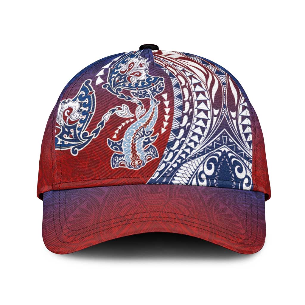 Hawaiian Manta Ray and Hammerhead Shark Tribal Tattoo Classic Cap with Polynesian Tribal Pattern Hawaii Flag Color LT03 Universal Fit Multicolor - Polynesian Pride
