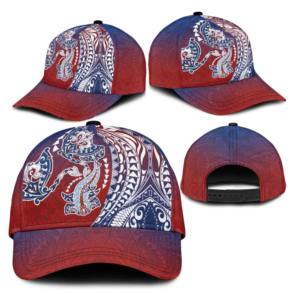 Hawaiian Manta Ray and Hammerhead Shark Tribal Tattoo Classic Cap with Polynesian Tribal Pattern Hawaii Flag Color LT03 - Polynesian Pride