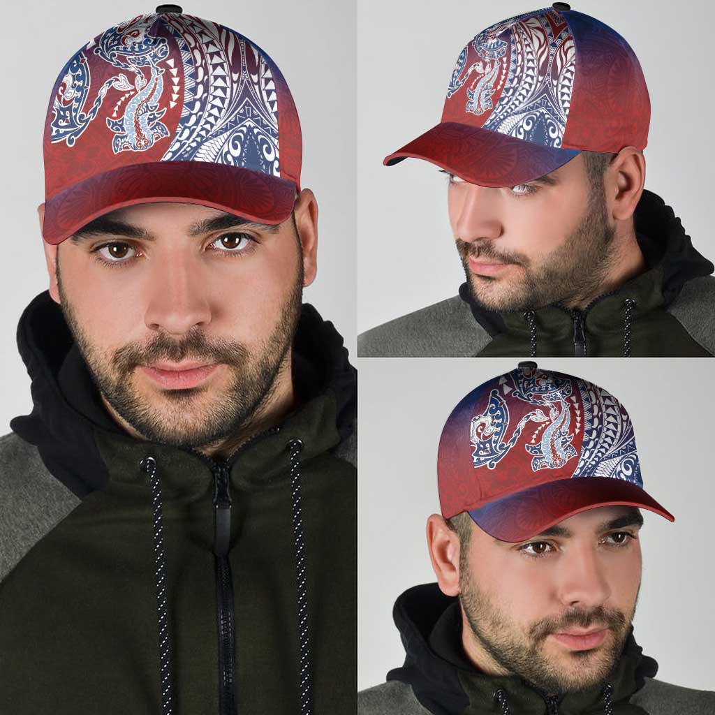 Hawaiian Manta Ray and Hammerhead Shark Tribal Tattoo Classic Cap with Polynesian Tribal Pattern Hawaii Flag Color LT03 - Polynesian Pride