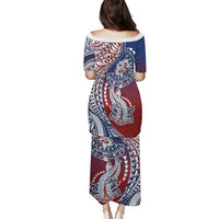 Hawaiian Manta Ray and Hammerhead Shark Tribal Tattoo Family Matching Puletasi and Hawaiian Shirt with Polynesian Tribal Pattern Hawaii Flag Color