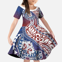Hawaiian Manta Ray and Hammerhead Shark Tribal Tattoo Family Matching Summer Maxi Dress and Hawaiian Shirt with Polynesian Tribal Pattern Hawaii Flag Color