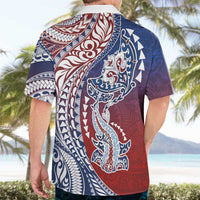 Hawaiian Manta Ray and Hammerhead Shark Tribal Tattoo Hawaiian Shirt with Polynesian Tribal Pattern Hawaii Flag Color