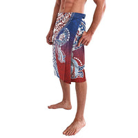 Hawaiian Manta Ray and Hammerhead Shark Tribal Tattoo Lavalava with Polynesian Tribal Pattern Hawaii Flag Color LT03 - Polynesian Pride