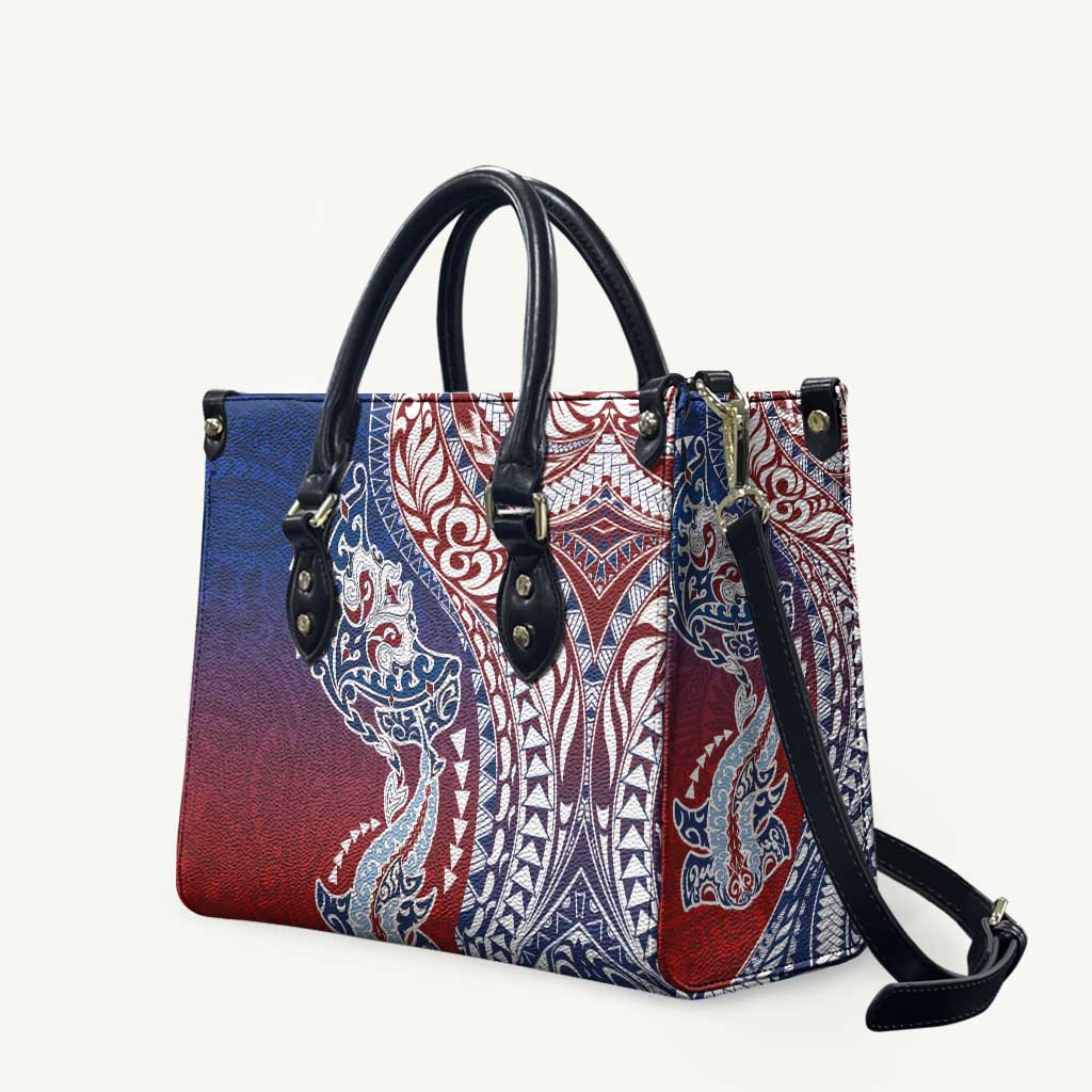 Hawaiian Manta Ray and Hammerhead Shark Tribal Tattoo Leather Bag with Polynesian Tribal Pattern Hawaii Flag Color LT03 Multicolor - Polynesian Pride
