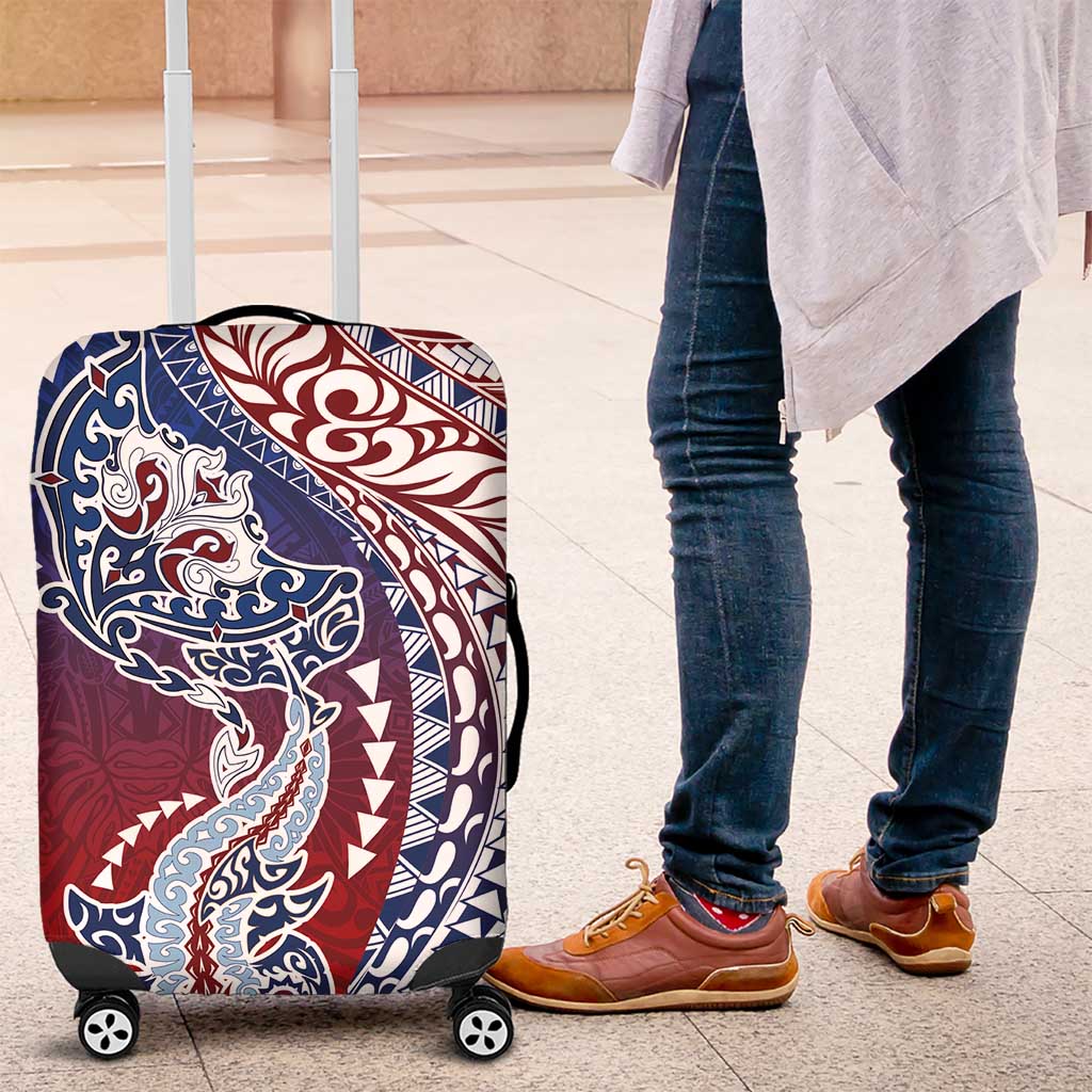 Hawaiian Manta Ray and Hammerhead Shark Tribal Tattoo Luggage Cover with Polynesian Tribal Pattern Hawaii Flag Color LT03 Multicolor - Polynesian Pride