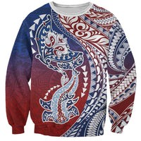 Hawaiian Manta Ray and Hammerhead Shark Tribal Tattoo Sweatshirt with Polynesian Tribal Pattern Hawaii Flag Color LT03 Unisex Multicolor - Polynesian Pride