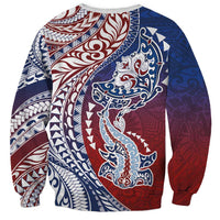 Hawaiian Manta Ray and Hammerhead Shark Tribal Tattoo Sweatshirt with Polynesian Tribal Pattern Hawaii Flag Color LT03 - Polynesian Pride