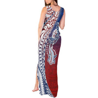 Hawaiian Manta Ray and Hammerhead Shark Tribal Tattoo Tank Maxi Dress with Polynesian Tribal Pattern Hawaii Flag Color