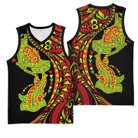 Hawaiian Manta Ray and Hammerhead Shark Tribal Tattoo Basketball Jersey with Polynesian Tribal Pattern Kanaka Maoli Flag Color