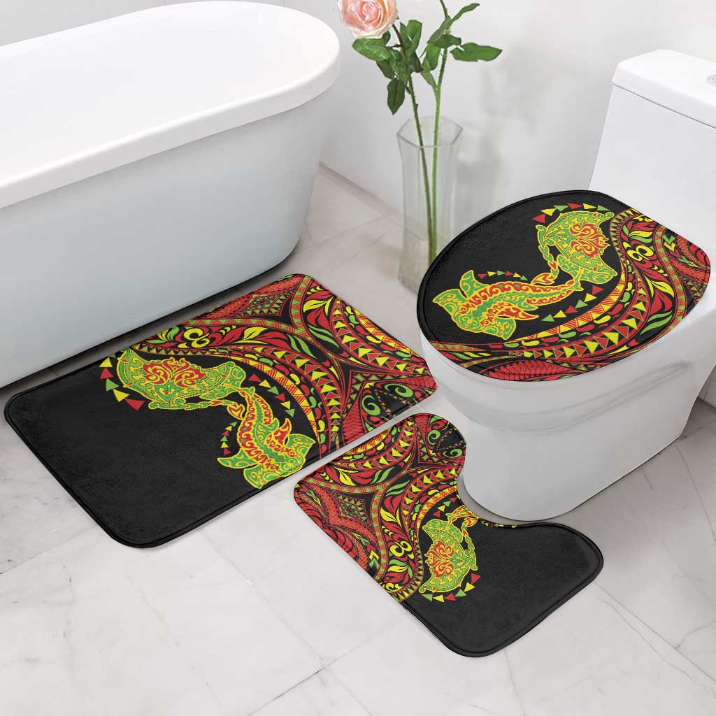 Hawaiian Manta Ray and Hammerhead Shark Tribal Tattoo Bathroom Set with Polynesian Tribal Pattern Kanaka Maoli Flag Color