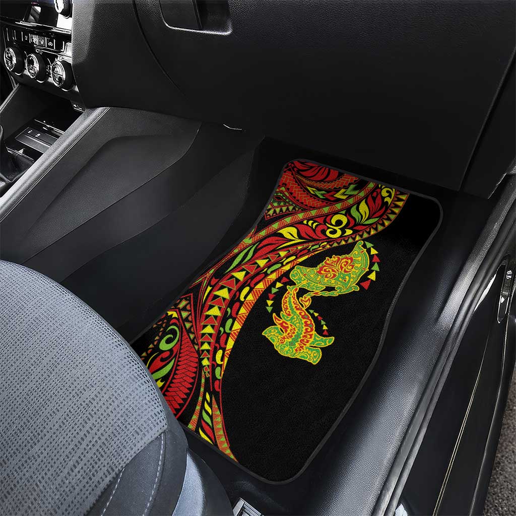 Hawaiian Manta Ray and Hammerhead Shark Tribal Tattoo Car Mats with Polynesian Tribal Pattern Kanaka Maoli Flag Color