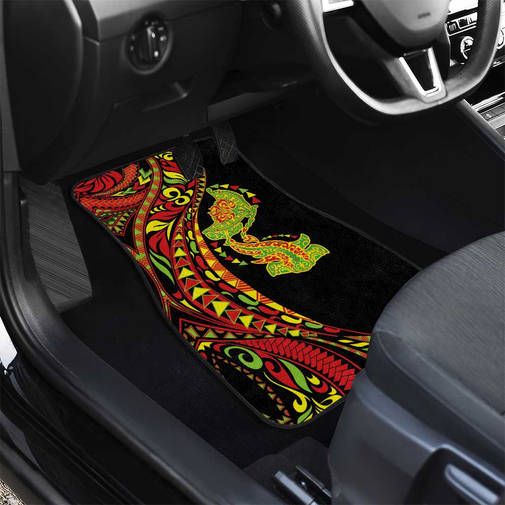 Hawaiian Manta Ray and Hammerhead Shark Tribal Tattoo Car Mats with Polynesian Tribal Pattern Kanaka Maoli Flag Color