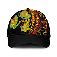 Hawaiian Manta Ray and Hammerhead Shark Tribal Tattoo Classic Cap with Polynesian Tribal Pattern Kanaka Maoli Flag Color