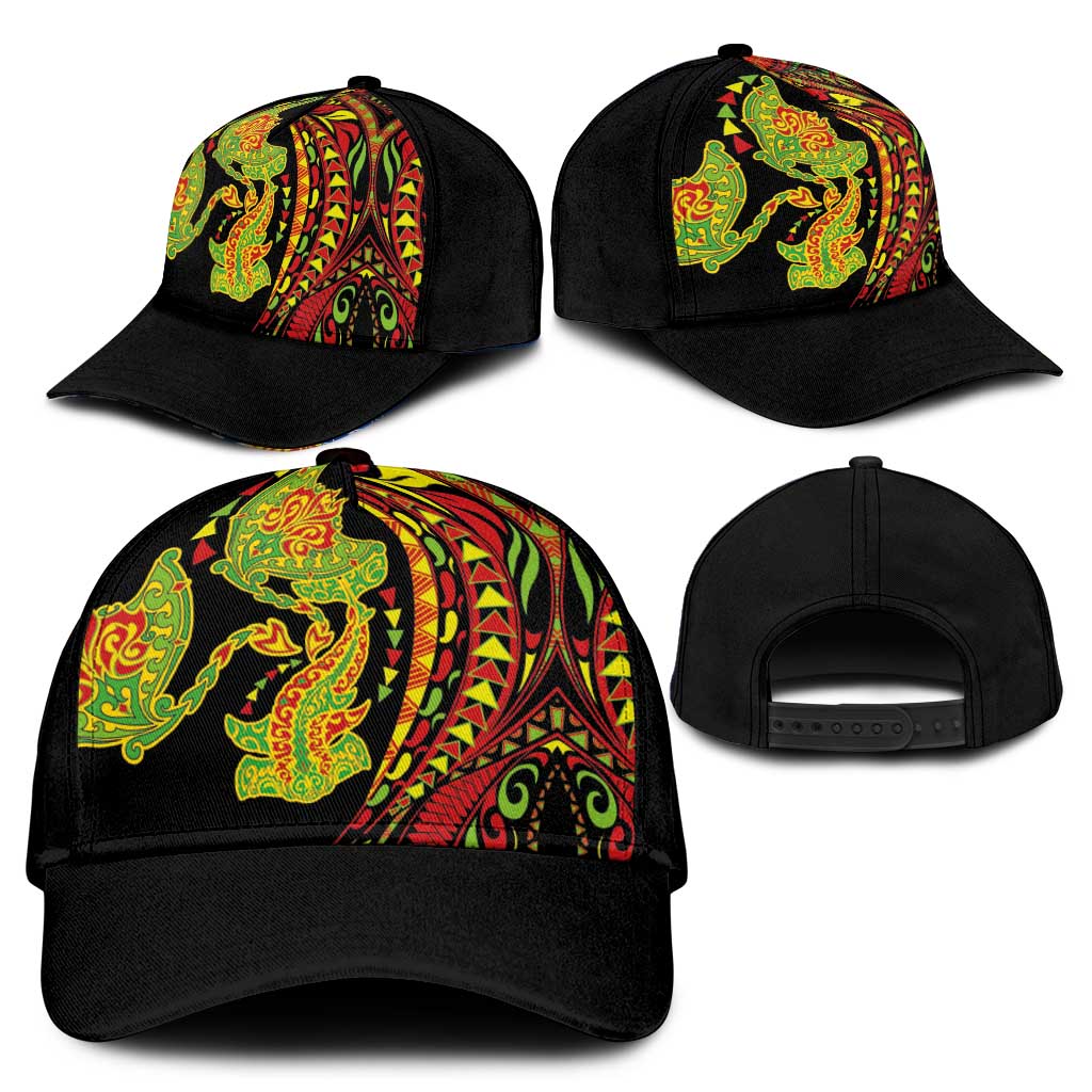 Hawaiian Manta Ray and Hammerhead Shark Tribal Tattoo Classic Cap with Polynesian Tribal Pattern Kanaka Maoli Flag Color