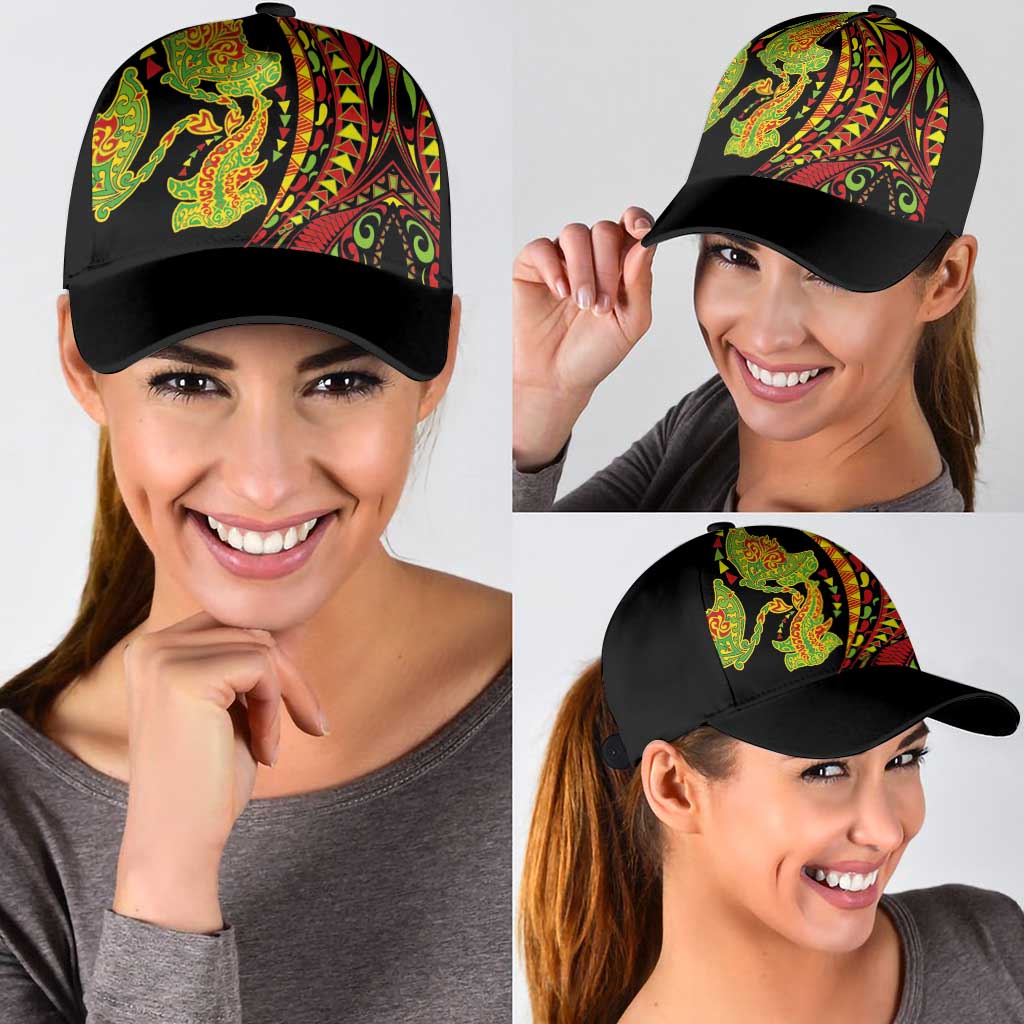 Hawaiian Manta Ray and Hammerhead Shark Tribal Tattoo Classic Cap with Polynesian Tribal Pattern Kanaka Maoli Flag Color