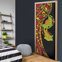 Hawaiian Manta Ray and Hammerhead Shark Tribal Tattoo Door Cover with Polynesian Tribal Pattern Kanaka Maoli Flag Color