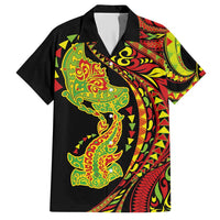 Hawaiian Manta Ray and Hammerhead Shark Tribal Tattoo Hawaiian Shirt with Polynesian Tribal Pattern Kanaka Maoli Flag Color