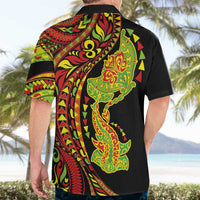 Hawaiian Manta Ray and Hammerhead Shark Tribal Tattoo Hawaiian Shirt with Polynesian Tribal Pattern Kanaka Maoli Flag Color