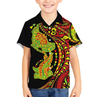 Hawaiian Manta Ray and Hammerhead Shark Tribal Tattoo Hawaiian Shirt with Polynesian Tribal Pattern Kanaka Maoli Flag Color