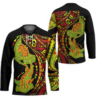 Hawaiian Manta Ray and Hammerhead Shark Tribal Tattoo Hockey Jersey with Polynesian Tribal Pattern Kanaka Maoli Flag Color