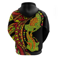 Hawaiian Manta Ray and Hammerhead Shark Tribal Tattoo Hoodie with Polynesian Tribal Pattern Kanaka Maoli Flag Color