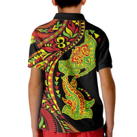Hawaiian Manta Ray and Hammerhead Shark Tribal Tattoo Kid Polo Shirt with Polynesian Tribal Pattern Kanaka Maoli Flag Color