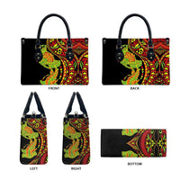 Hawaiian Manta Ray and Hammerhead Shark Tribal Tattoo Leather Bag with Polynesian Tribal Pattern Kanaka Maoli Flag Color