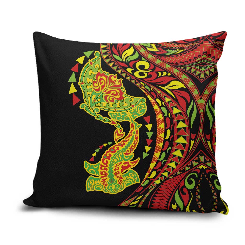 Hawaiian Manta Ray and Hammerhead Shark Tribal Tattoo Pillow Cover with Polynesian Tribal Pattern Kanaka Maoli Flag Color LT03 Multicolor - Polynesian Pride