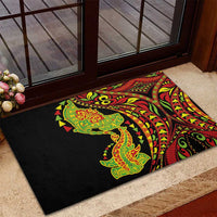 Hawaiian Manta Ray and Hammerhead Shark Tribal Tattoo Rubber Doormat with Polynesian Tribal Pattern Kanaka Maoli Flag Color