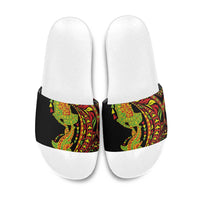 Hawaiian Manta Ray and Hammerhead Shark Tribal Tattoo Slide Sandals with Polynesian Tribal Pattern Kanaka Maoli Flag Color