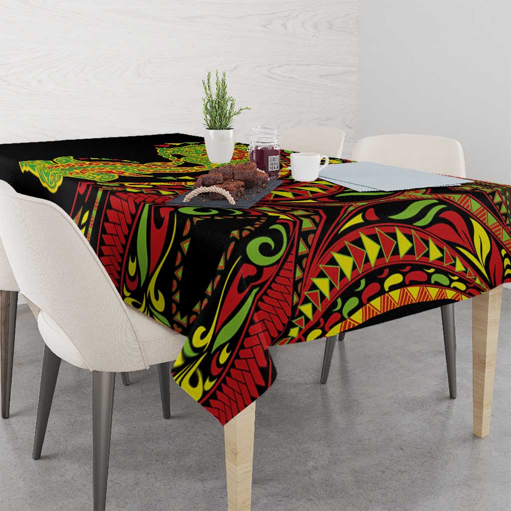 Hawaiian Manta Ray and Hammerhead Shark Tribal Tattoo Tablecloth with Polynesian Tribal Pattern Kanaka Maoli Flag Color