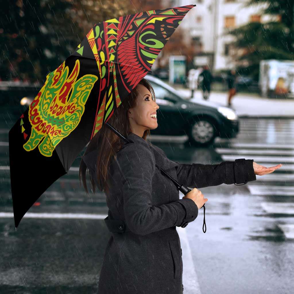 Hawaiian Manta Ray and Hammerhead Shark Tribal Tattoo Umbrella with Polynesian Tribal Pattern Kanaka Maoli Flag Color
