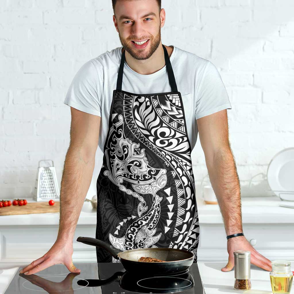 Hawaiian Manta Ray and Hammerhead Shark Tribal Tattoo Apron with Polynesian Tribal Pattern Black-White Color LT03 - Polynesian Pride