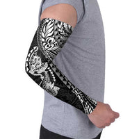 Hawaiian Manta Ray and Hammerhead Shark Tribal Tattoo Arm Sleeves with Polynesian Tribal Pattern Black-White Color