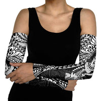 Hawaiian Manta Ray and Hammerhead Shark Tribal Tattoo Arm Sleeves with Polynesian Tribal Pattern Black-White Color