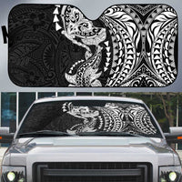 Hawaiian Manta Ray and Hammerhead Shark Tribal Tattoo Auto Sun Shade with Polynesian Tribal Pattern Black-White Color LT03 Multicolor - Polynesian Pride